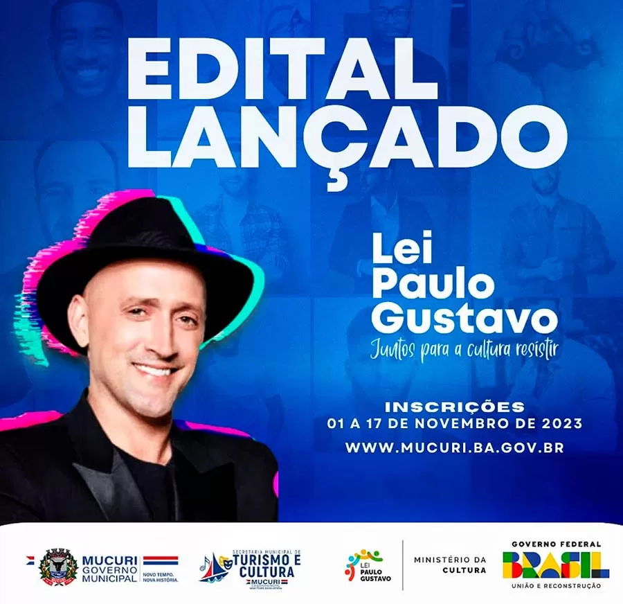 Prefeitura de Mucuri abre inscrições para o Edital da Lei Paulo Gustavo