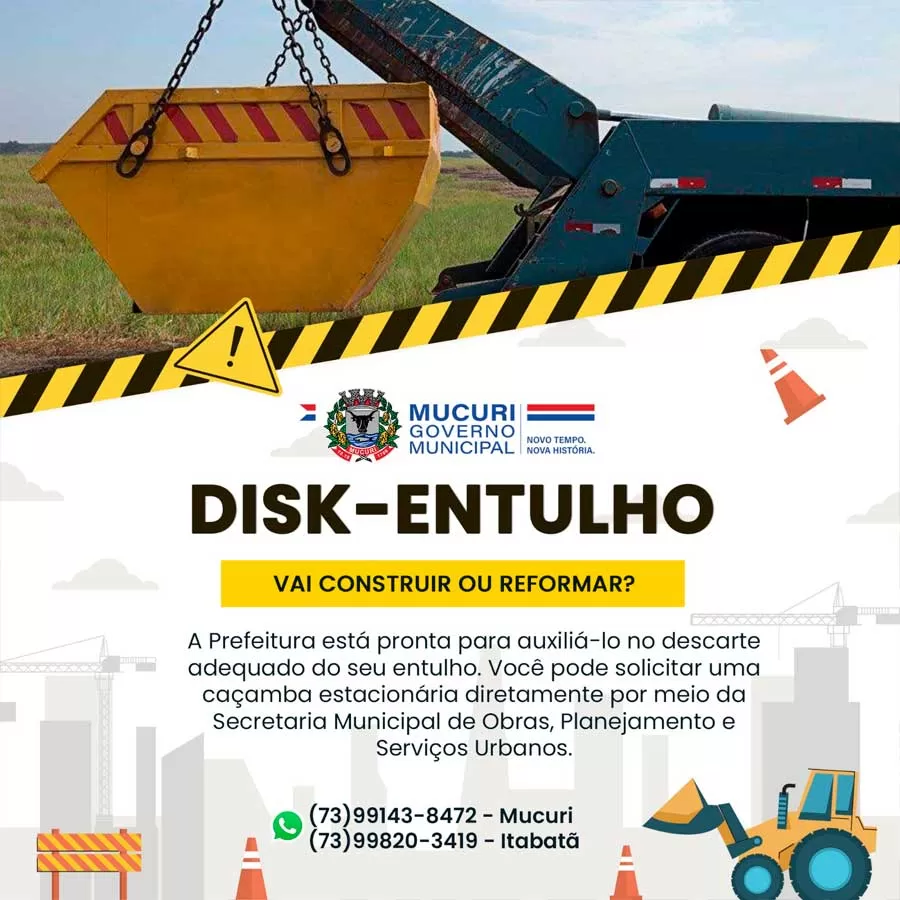 Prefeitura oferece soluções para descarte adequado de entulho e resíduos de construção no município de Mucuri