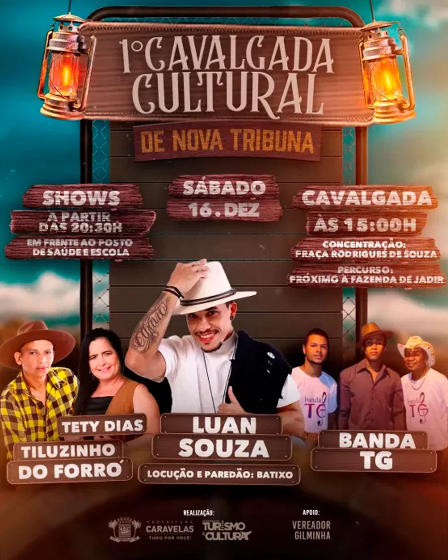 Nova Tribuna recebe a 1ª Cavalgada Cultural com shows e tradição neste sábado 16