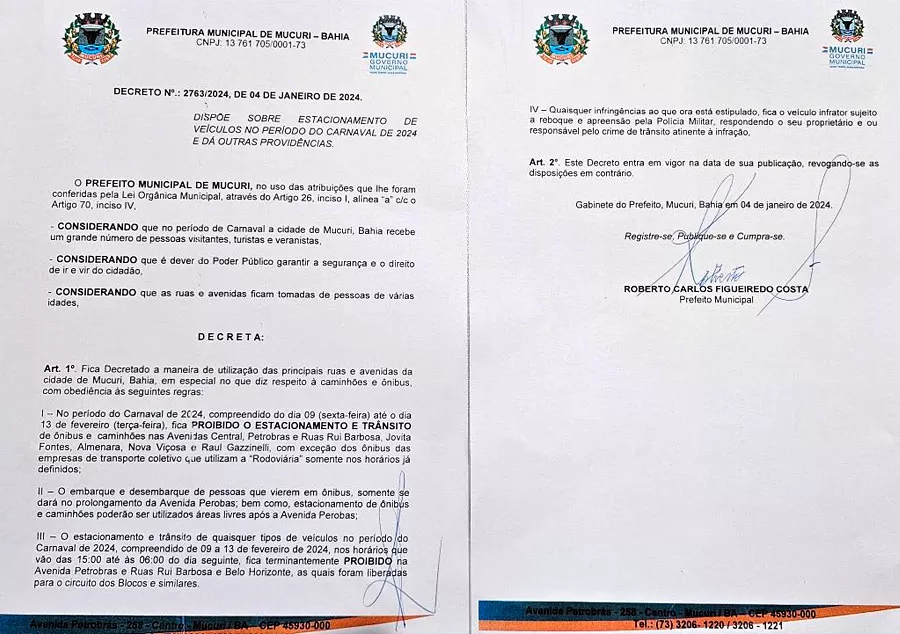 Conheça todos os Decretos que vão regulamentar o Carnaval 2024 em Mucuri