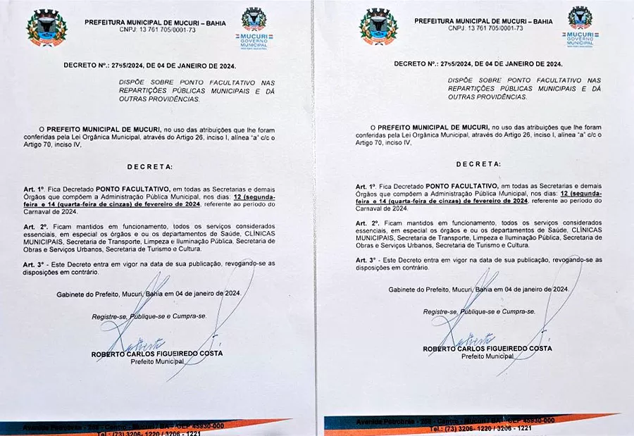 Conheça todos os Decretos que vão regulamentar o Carnaval 2024 em Mucuri
