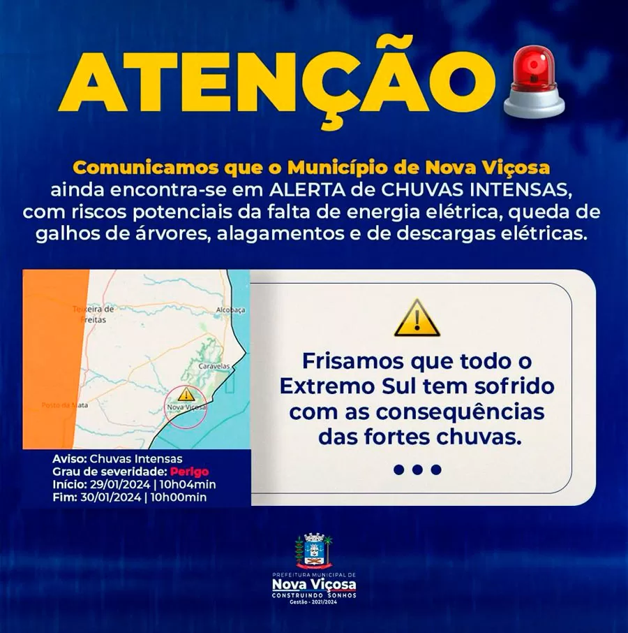 Nova Viçosa intensifica medidas de monitoramento, busca e apoio em áreas de risco