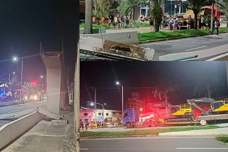 BR-101: Passarela desaba em Linhares após ser atingida por caminhão. Ciclista ferido