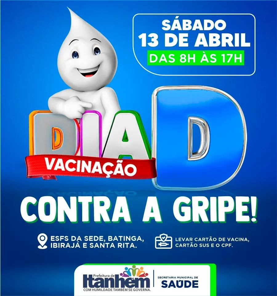 Dia D de vacinação contra gripe acontece neste sábado (13) em Itanhém