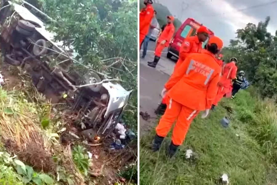 Ônibus cai em ribanceira e deixa quatro pessoas mortas em São Sebastião do Passé