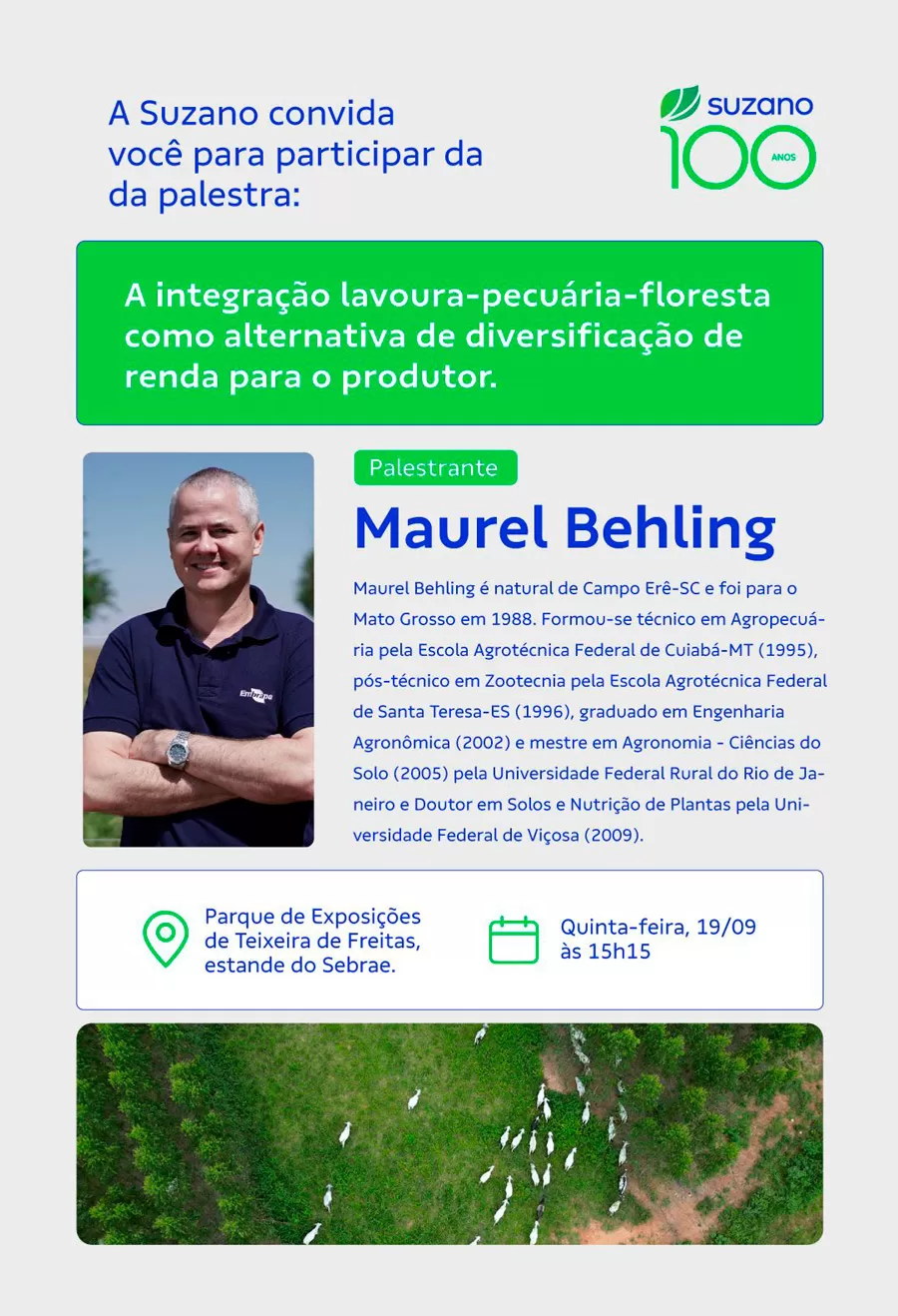 Suzano promove Palestra com Maurel Behling em Teixeira de Freitas