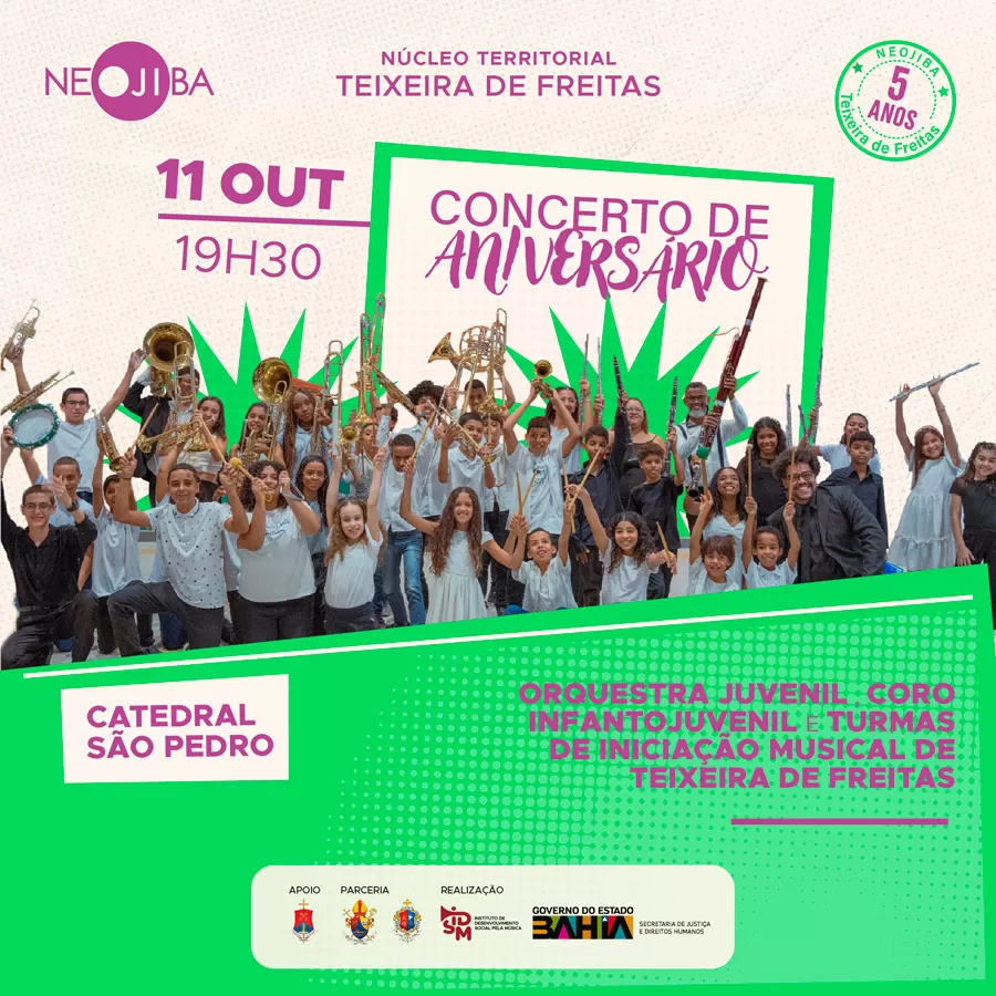 Mais de 200 crianças e jovens participam do concerto de aniversário de 5 anos do Núcleo Territorial NEOJIBA