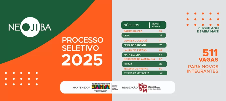 NEOJIBA abre 511 vagas para crianças e adolescentes; inscrições começam hoje (27)