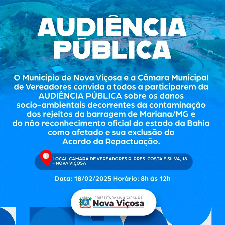 Nova Viçosa realiza audiência pública sobre contaminação por rejeitos da barragem de Mariana
