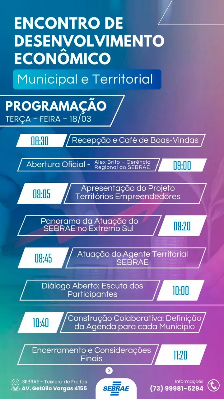 Sebrae em Teixeira de Freitas realizará encontro de planejamento com secretários de desenvolvimento