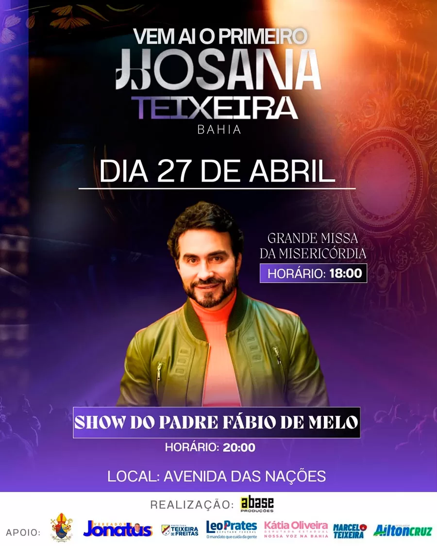 Teixeira de Freitas recebe 1º Hosana Teixeira com show de Padre Fábio de Melo