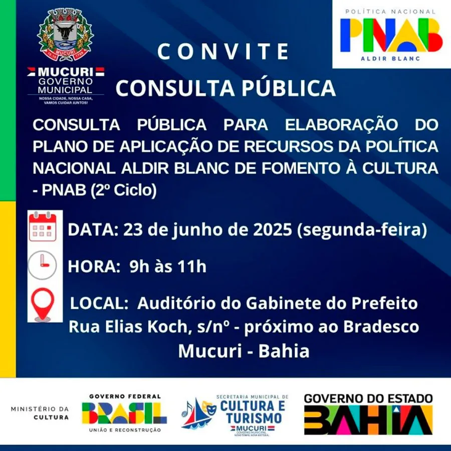 Mucuri realiza Consulta Pública para definir uso de recursos da Política Nacional Aldir Blanc