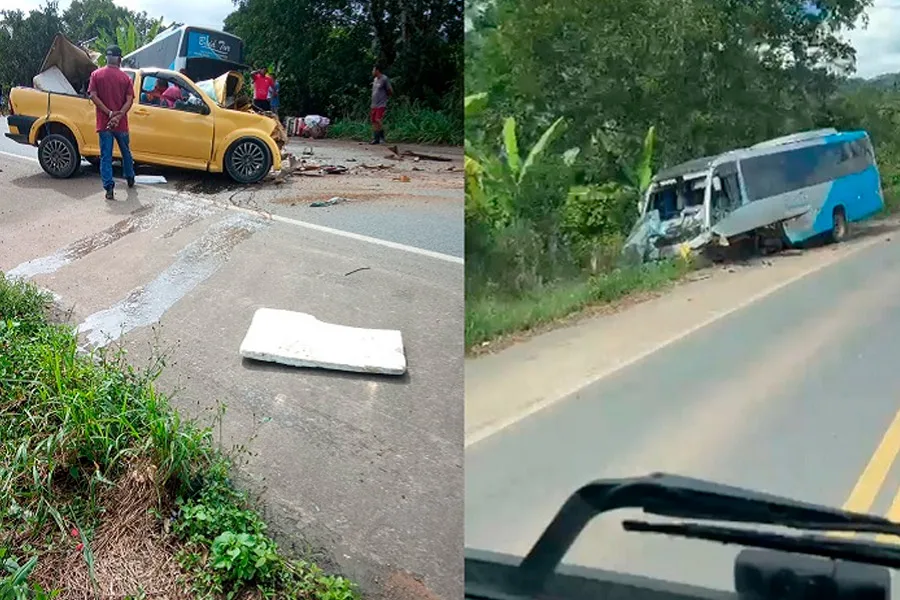 Quatro morrem em colisão entre picape e micro-ônibus na BR-101