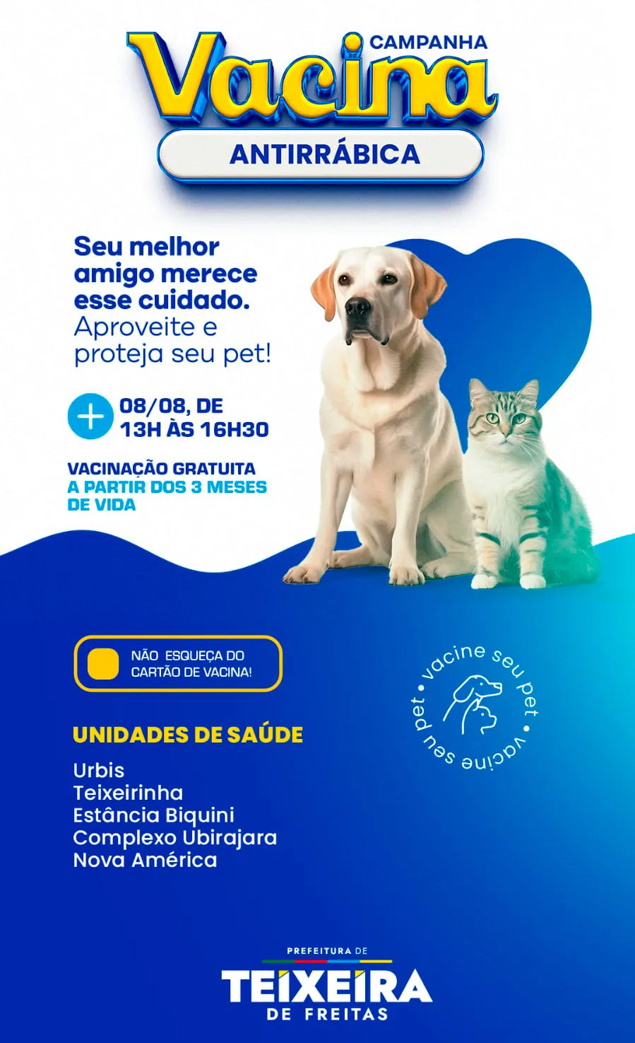 Vacina antirrábica gratuita em Teixeira: proteja seu pet nesta sexta-feira (08/08)