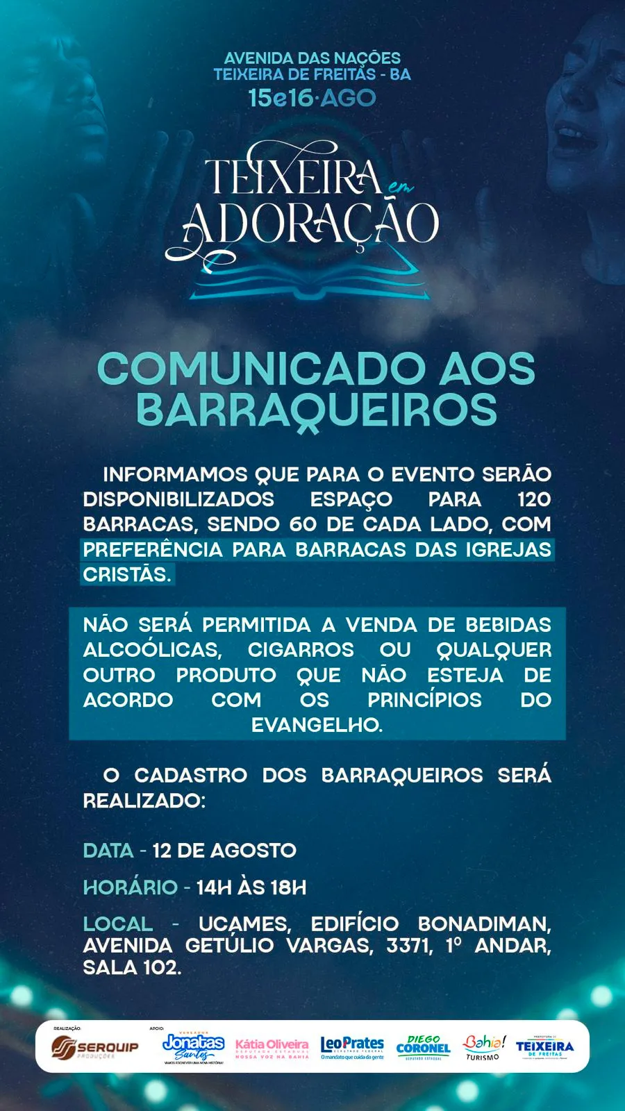 Organização do 'Teixeira em Adoração' divulga regras para barraqueiros e prioriza igrejas cristãs