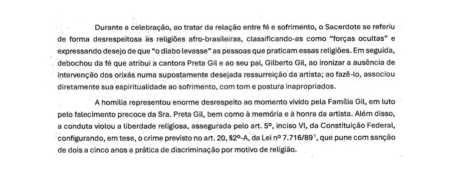 Família de Preta Gil notifica padre por intolerância religiosa e exige retratação