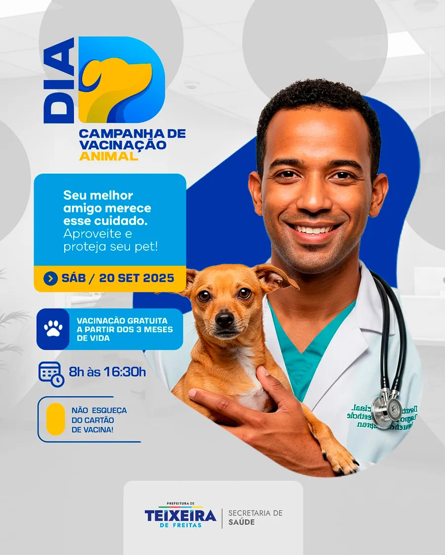 “Teixeira de Freitas realiza Dia D de Vacinação Antirrábica Animal neste sábado (20)