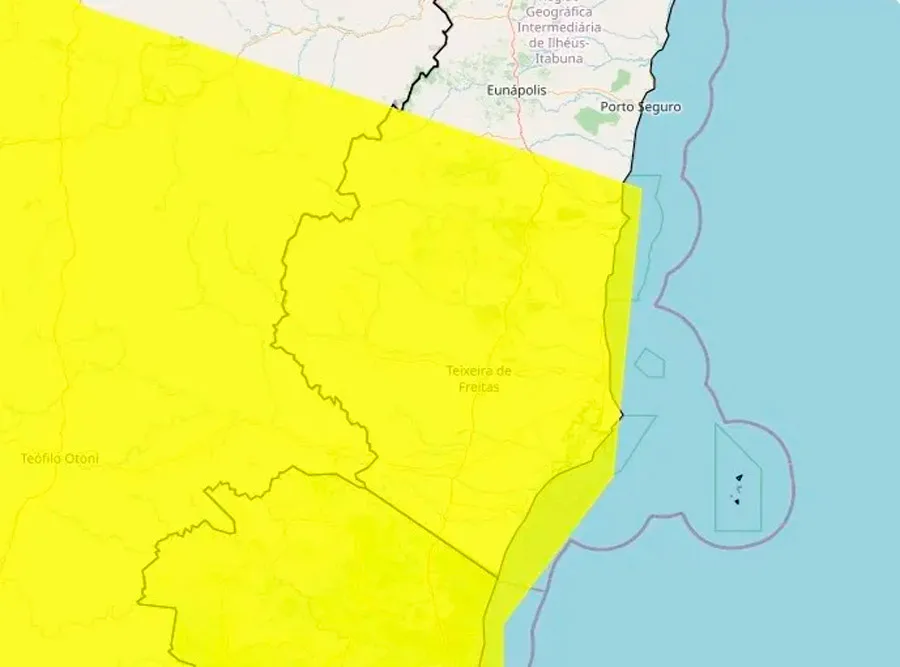 Cidades do Extremo Sul da Bahia entram em alerta amarelo para chuvas intensas