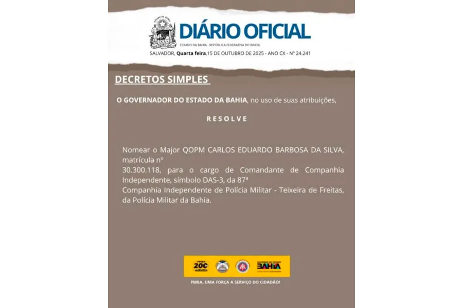 Major Barbosa assume comando da 87ª CIPM em Teixeira de Freitas