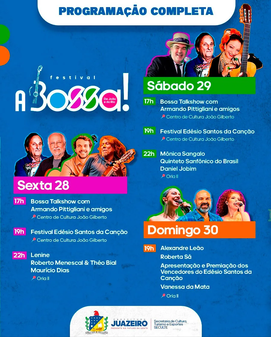 Festival A Bossa começa esta semana em Juazeiro e reúne três dias de música e homenagens a João Gilberto Festival A Bossa começa esta semana em Juazeiro e reúne três dias de música e homenagens a João Gilberto