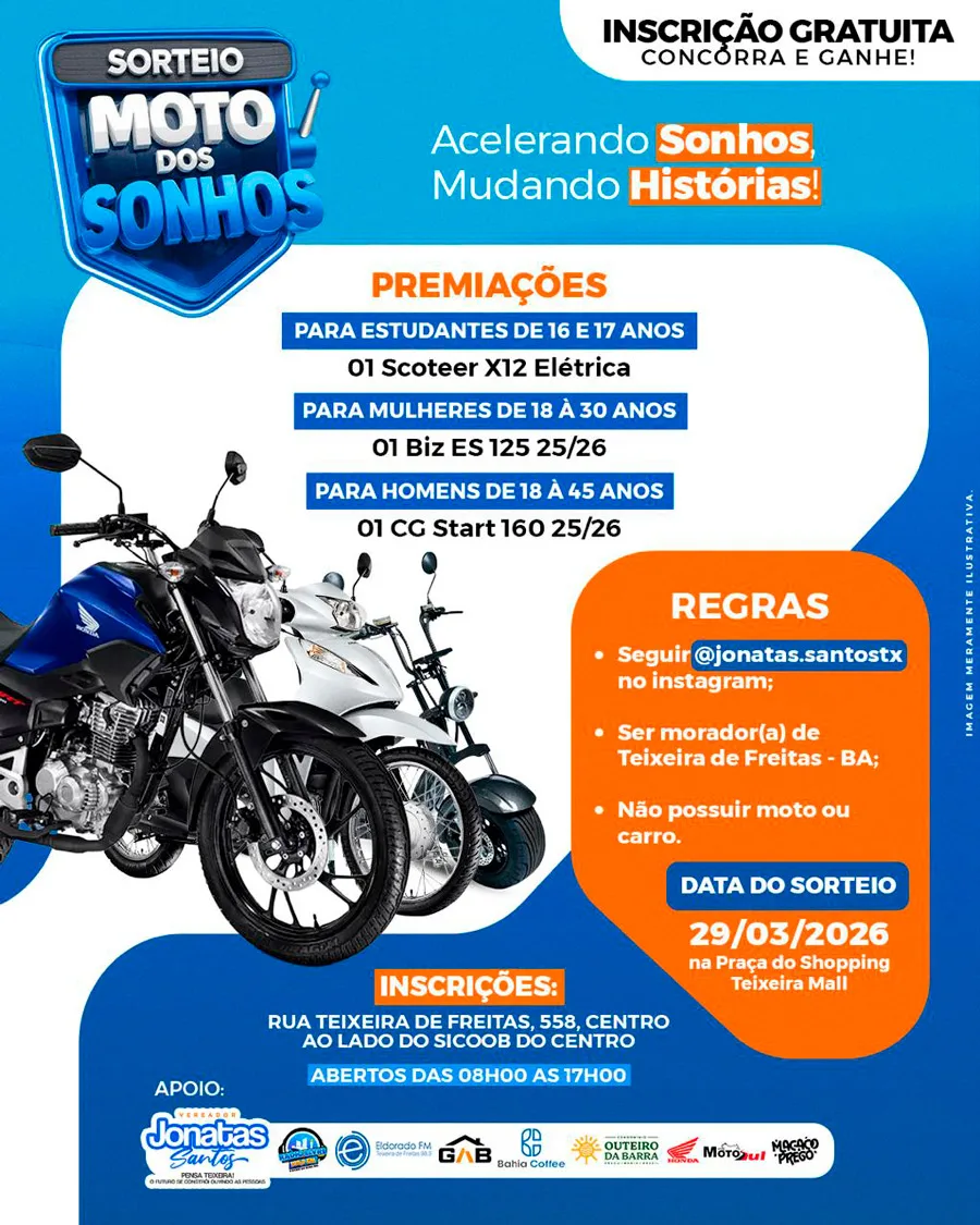 Com foco social, Jonatas Santos anuncia sorteio de motos e scooter para teixeirenses