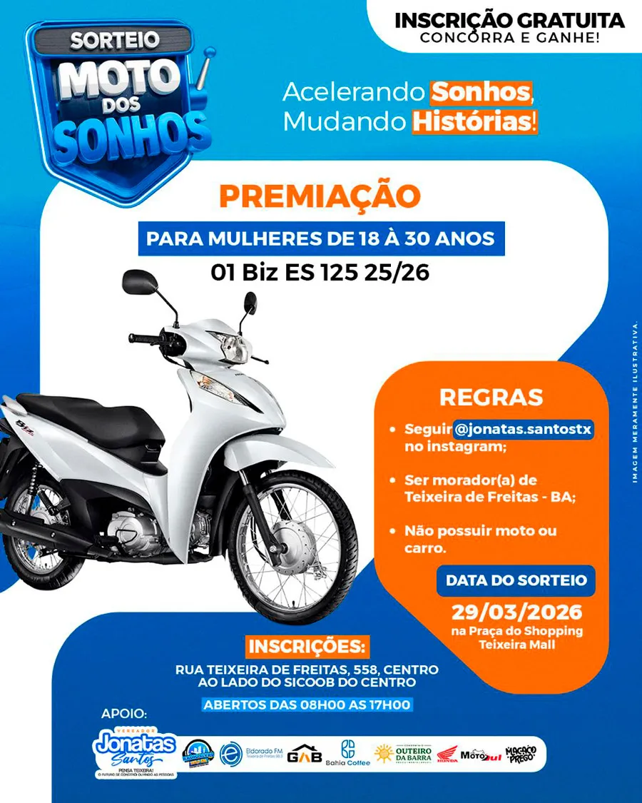 Com foco social, Jonatas Santos anuncia sorteio de motos e scooter para teixeirenses