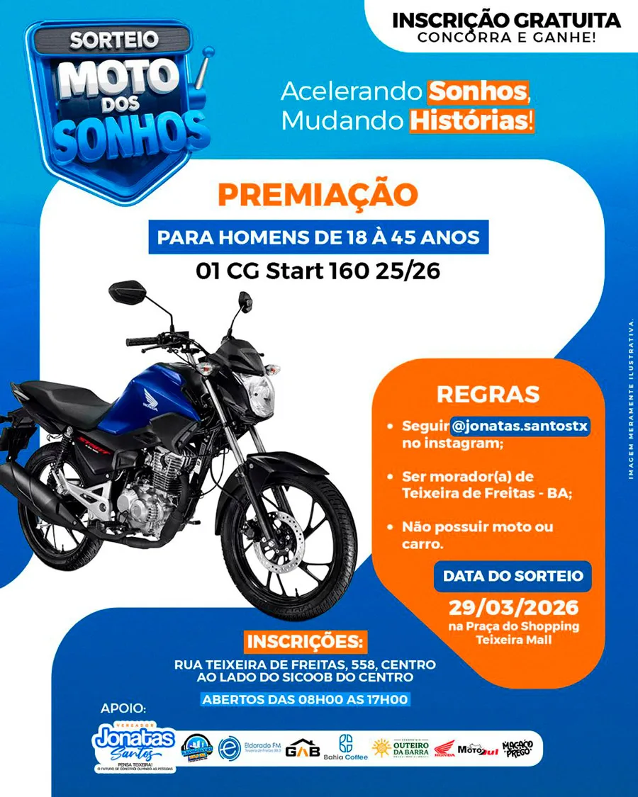 Com foco social, Jonatas Santos anuncia sorteio de motos e scooter para teixeirenses