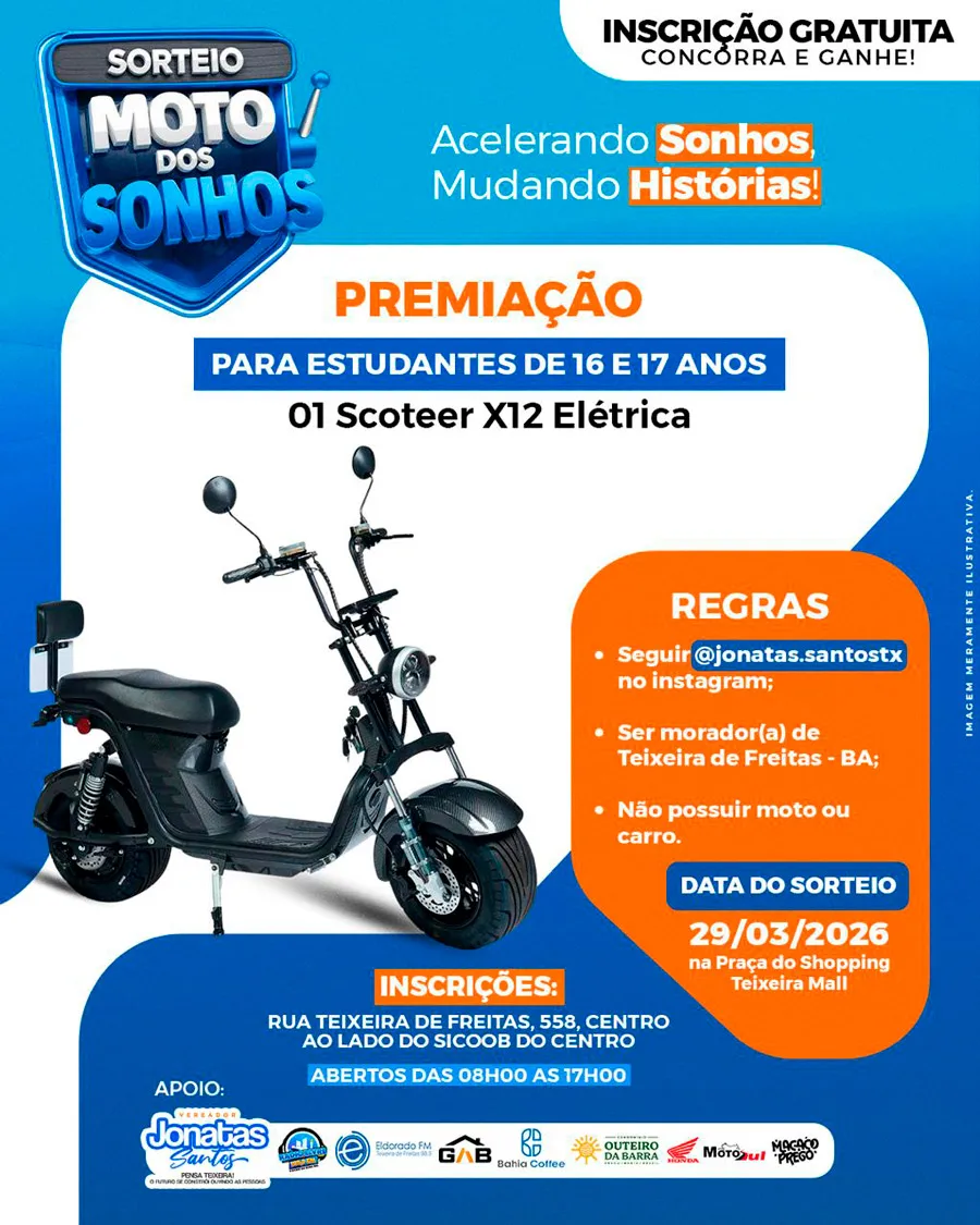 Com foco social, Jonatas Santos anuncia sorteio de motos e scooter para teixeirenses