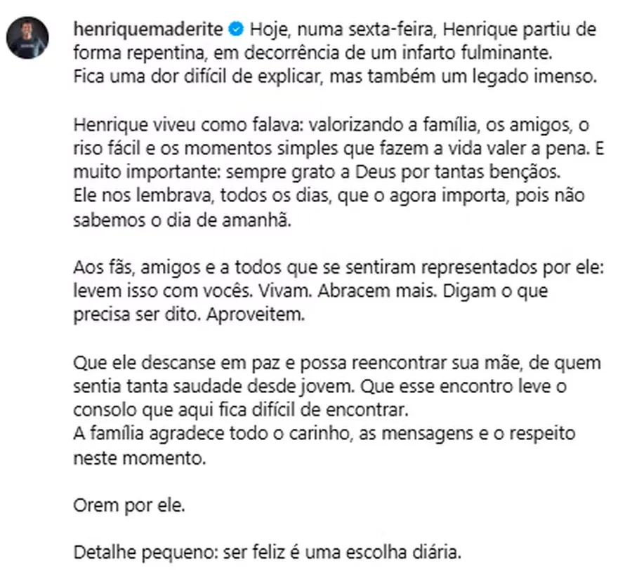 Morre o influenciador Henrique Maderite no interior de Minas Gerais