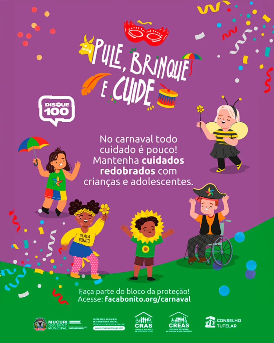 Mucuri lança campanha “Pule, Brinque e Cuide” para proteção de crianças e adolescentes no Carnaval 2026