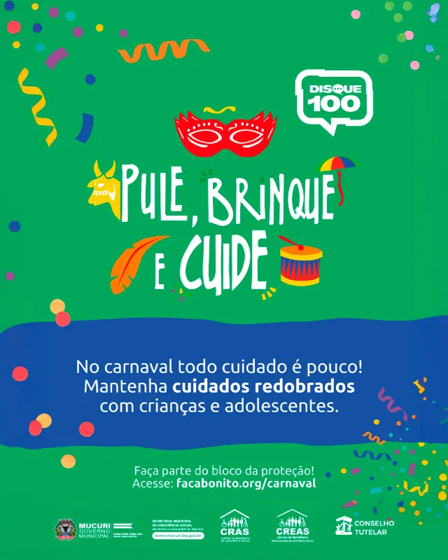 Mucuri lança campanha “Pule, Brinque e Cuide” para proteção de crianças e adolescentes no Carnaval 2026