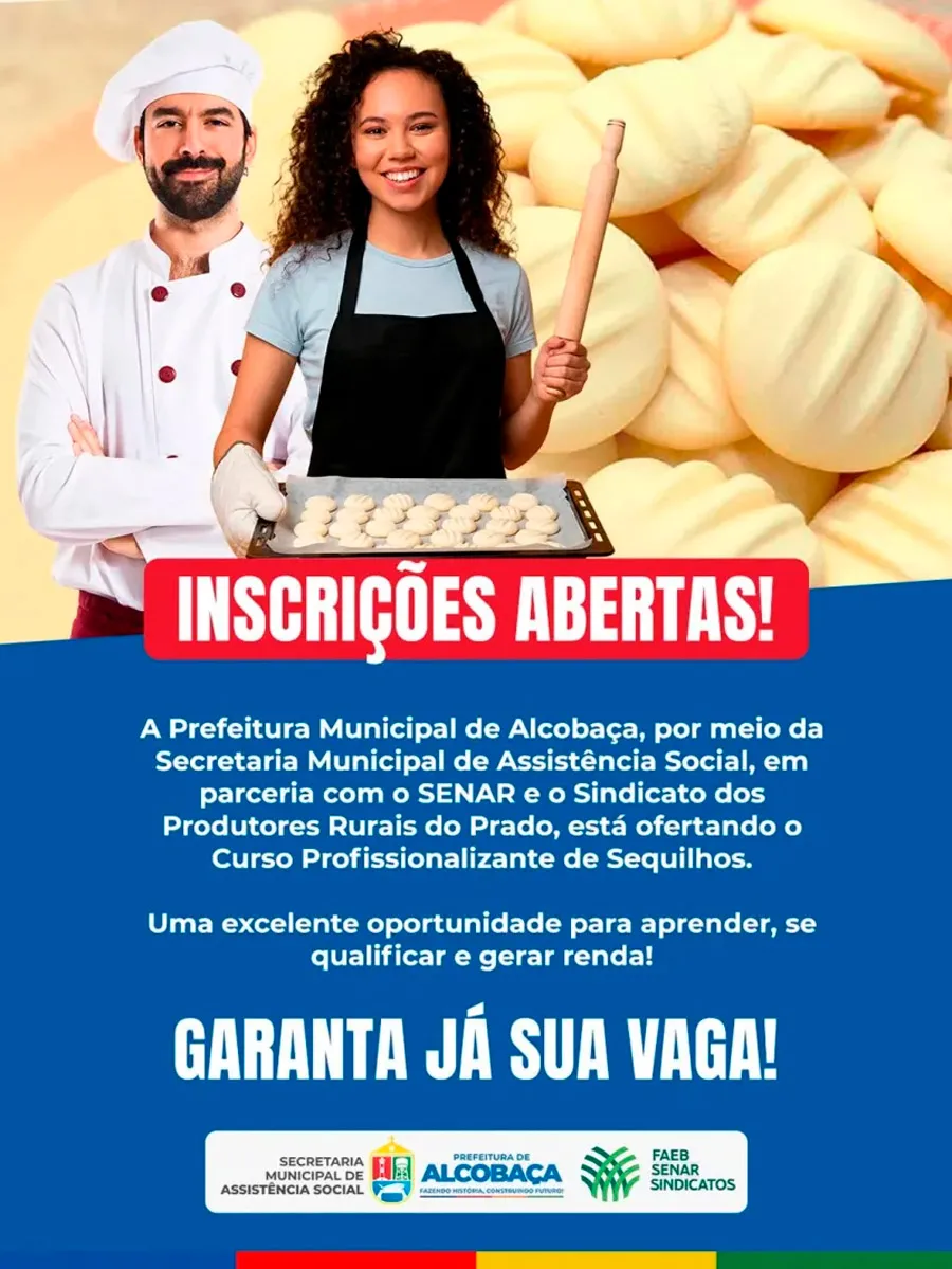 Prefeitura de Alcobaça abre inscrições para curso profissionalizante de sequilhos