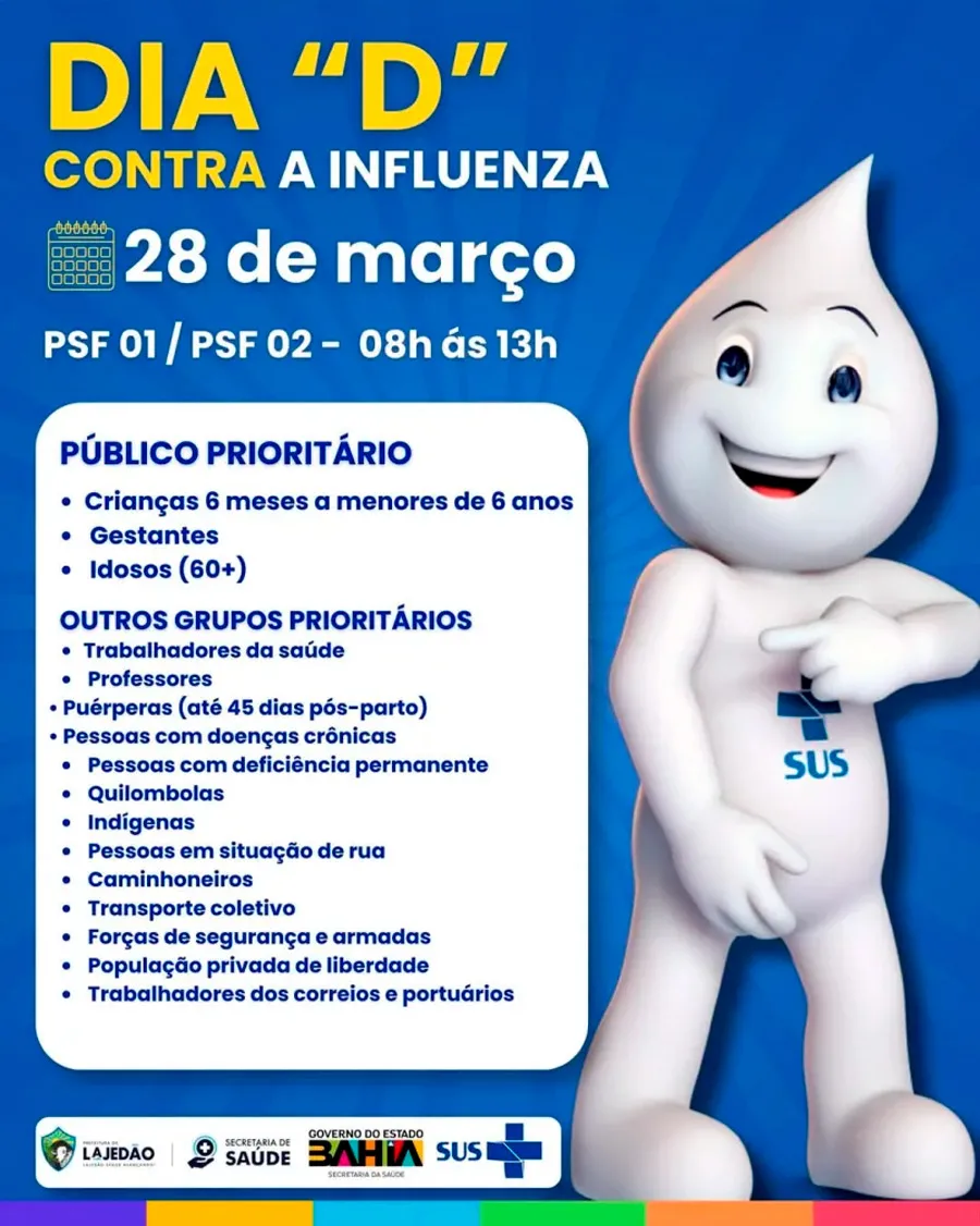 Lajedão realiza Dia “D” de Vacinação contra a Influenza neste sábado 28