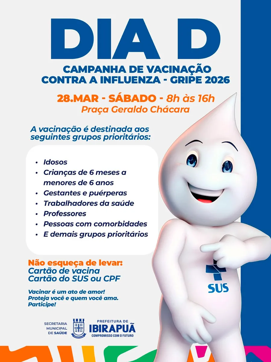 Dia D de vacinação contra a gripe mobiliza Ibirapuã neste sábado (28)