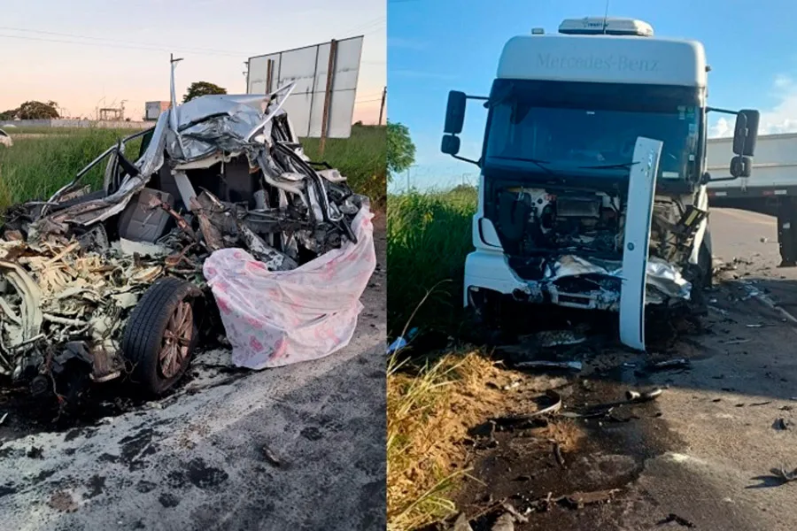 Motorista morre após forçar ultrapassagem e bater de frente com carreta; corpo ficou preso às ferragens