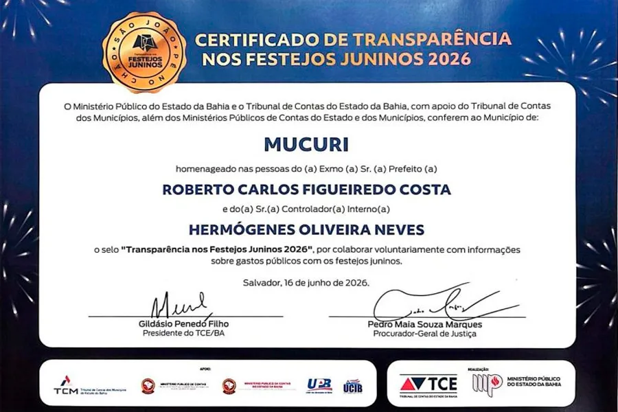 Mucuri conquista Selo de Transparência e se destaca pela responsabilidade na gestão dos festejos populares