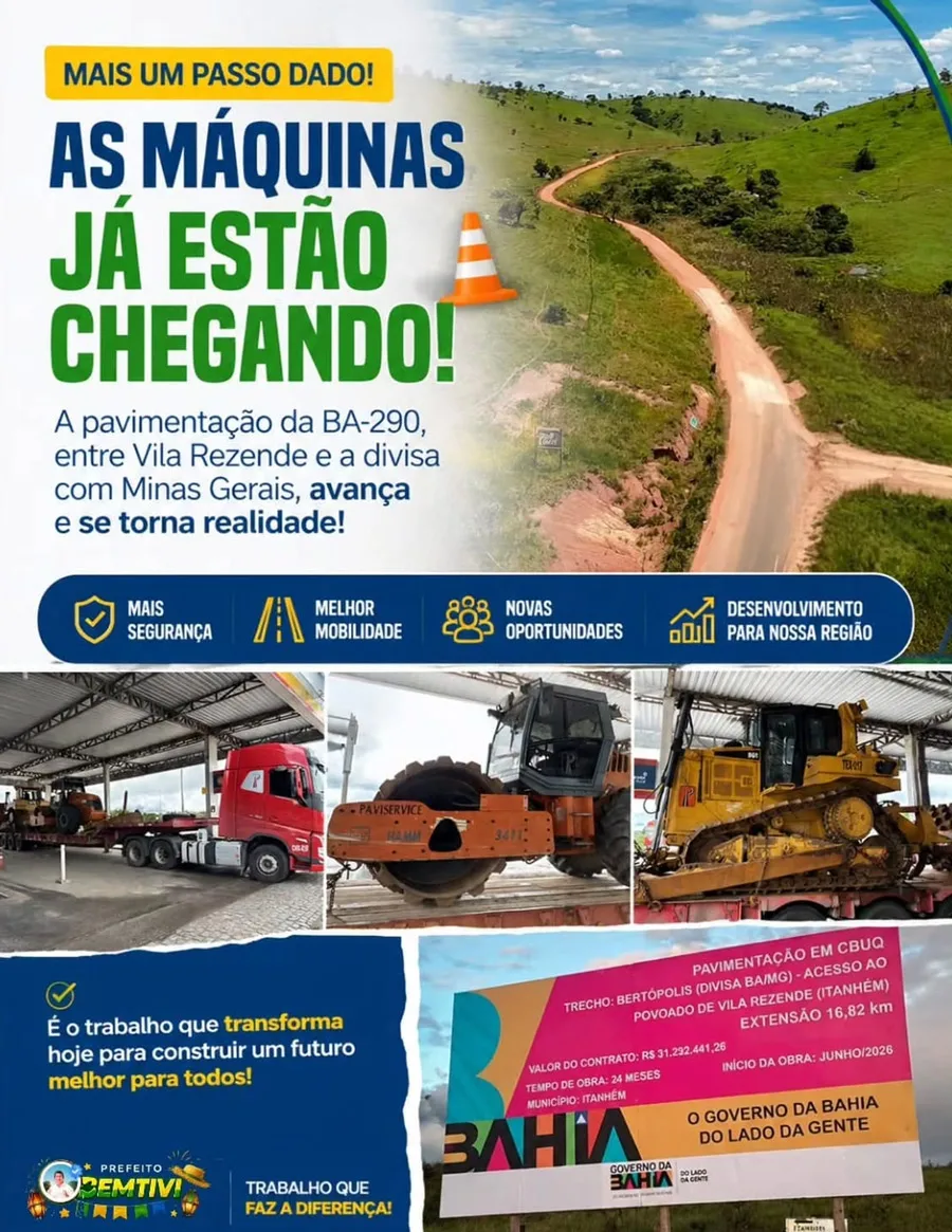 Obra histórica avança e pavimentação da BA-290 começa a transformar realidade de Itanhém