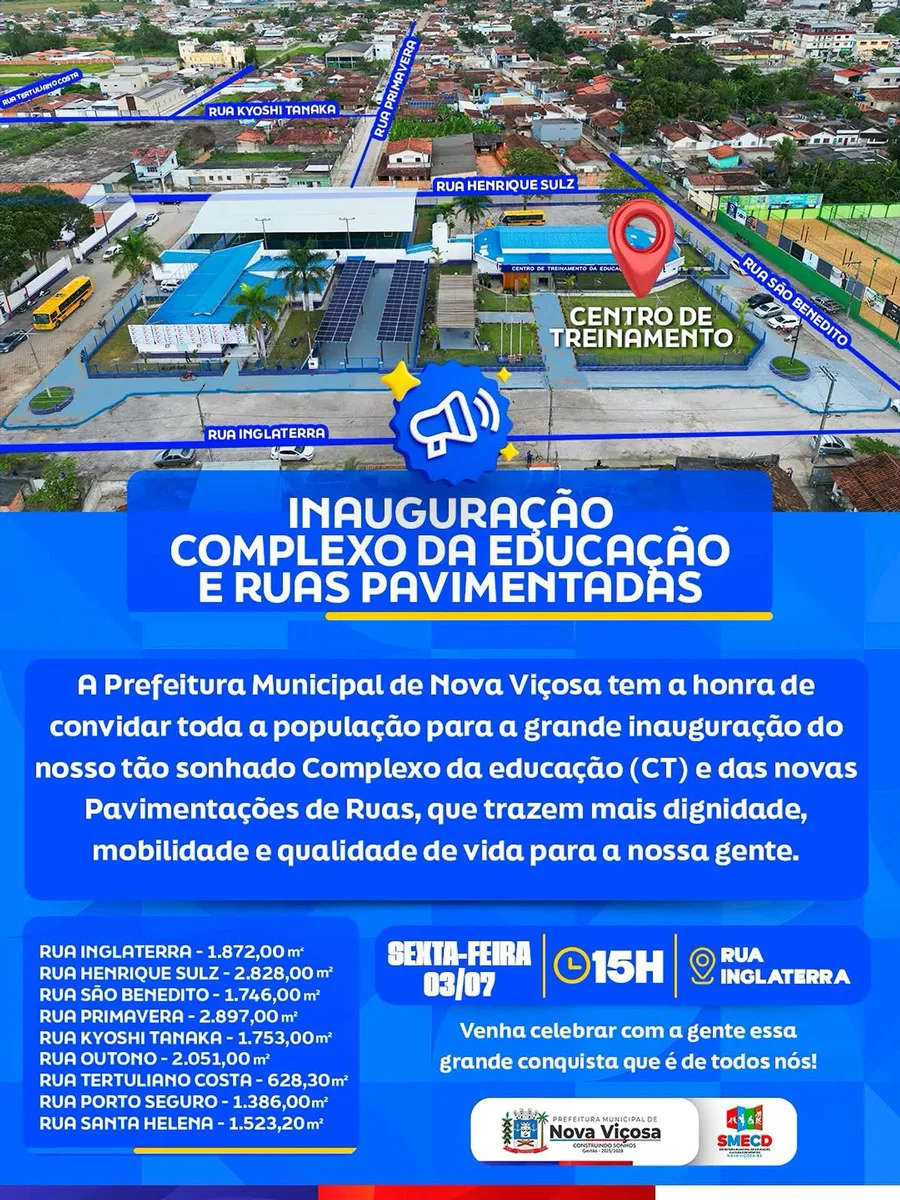 Sexta-feira histórica: Nova Viçosa entrega Complexo da Educação e novas pavimentações