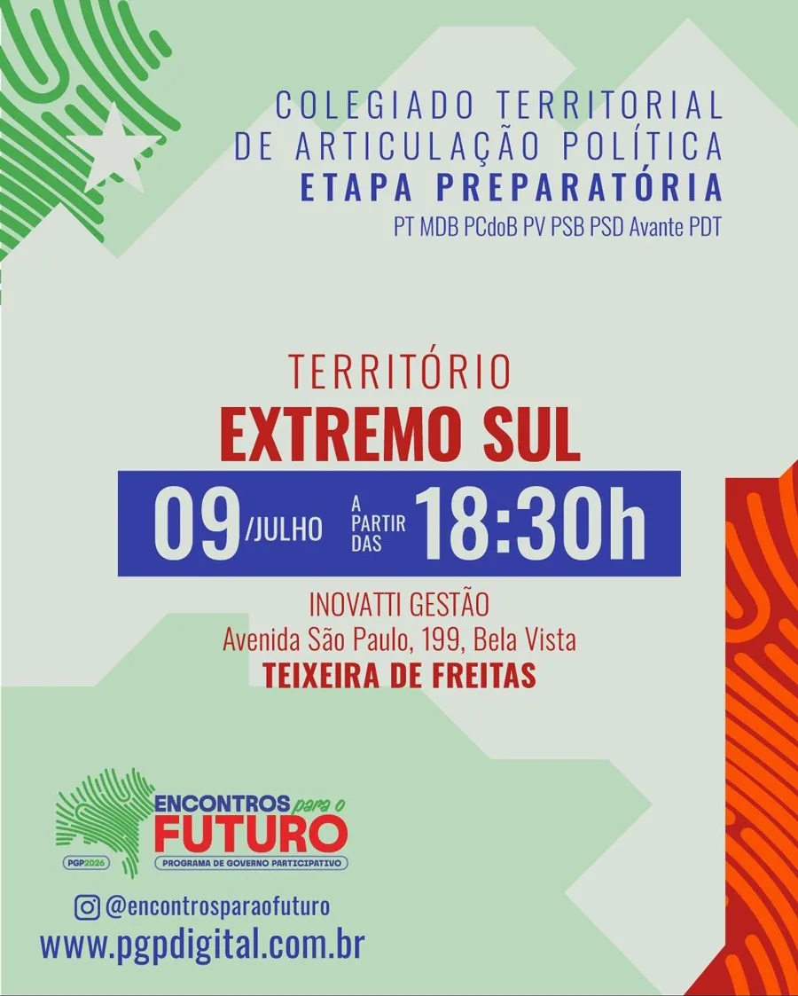 PGP 2026: Teixeira de Freitas sediará encontro para construir o futuro da Bahia