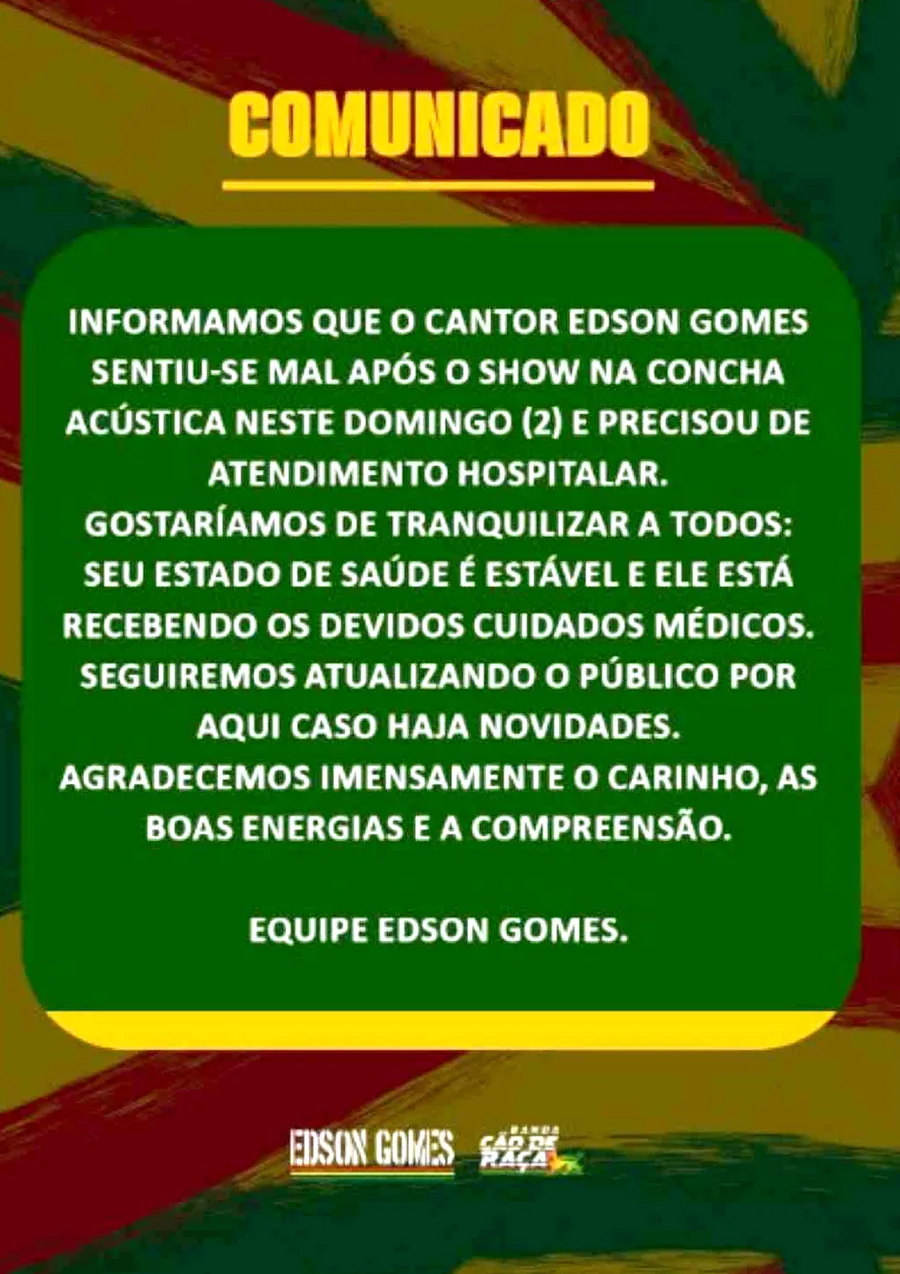 Ícone do reggae nacional, Edson Gomes dá entrada na UTI em hospital de Feira de Santana Ícone do reggae nacional, Edson Gomes dá entrada na UTI em hospital de Feira de Santana