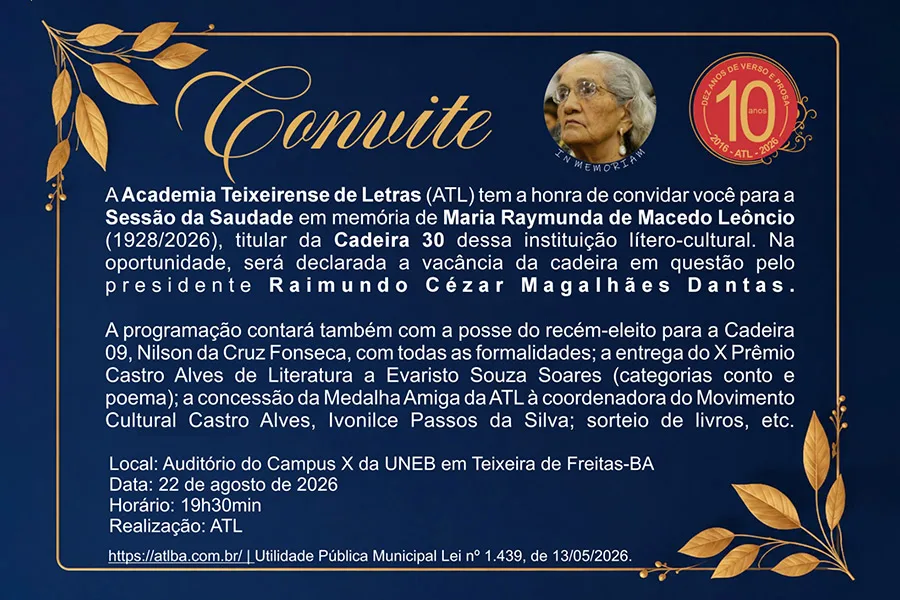Academia Teixeirense de Letras realiza Sessão da Saudade neste sábado (22/8); prestigiem Academia Teixeirense de Letras realiza Sessão da Saudade neste sábado (22/8); prestigiem