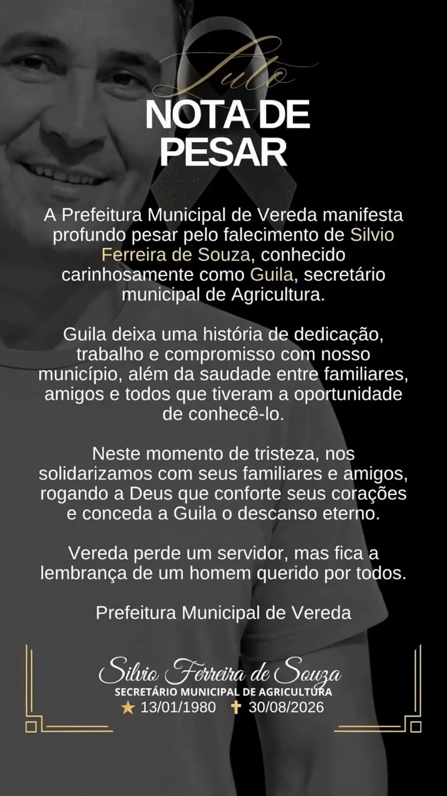 Secretário de Agricultura de Vereda morre após carro despencar em ribanceira