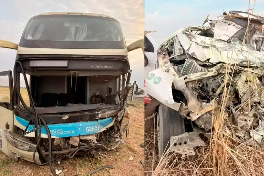 Ônibus e carro de funerária batem de frente e deixam dois mortos na BR-020, no oeste da Bahia