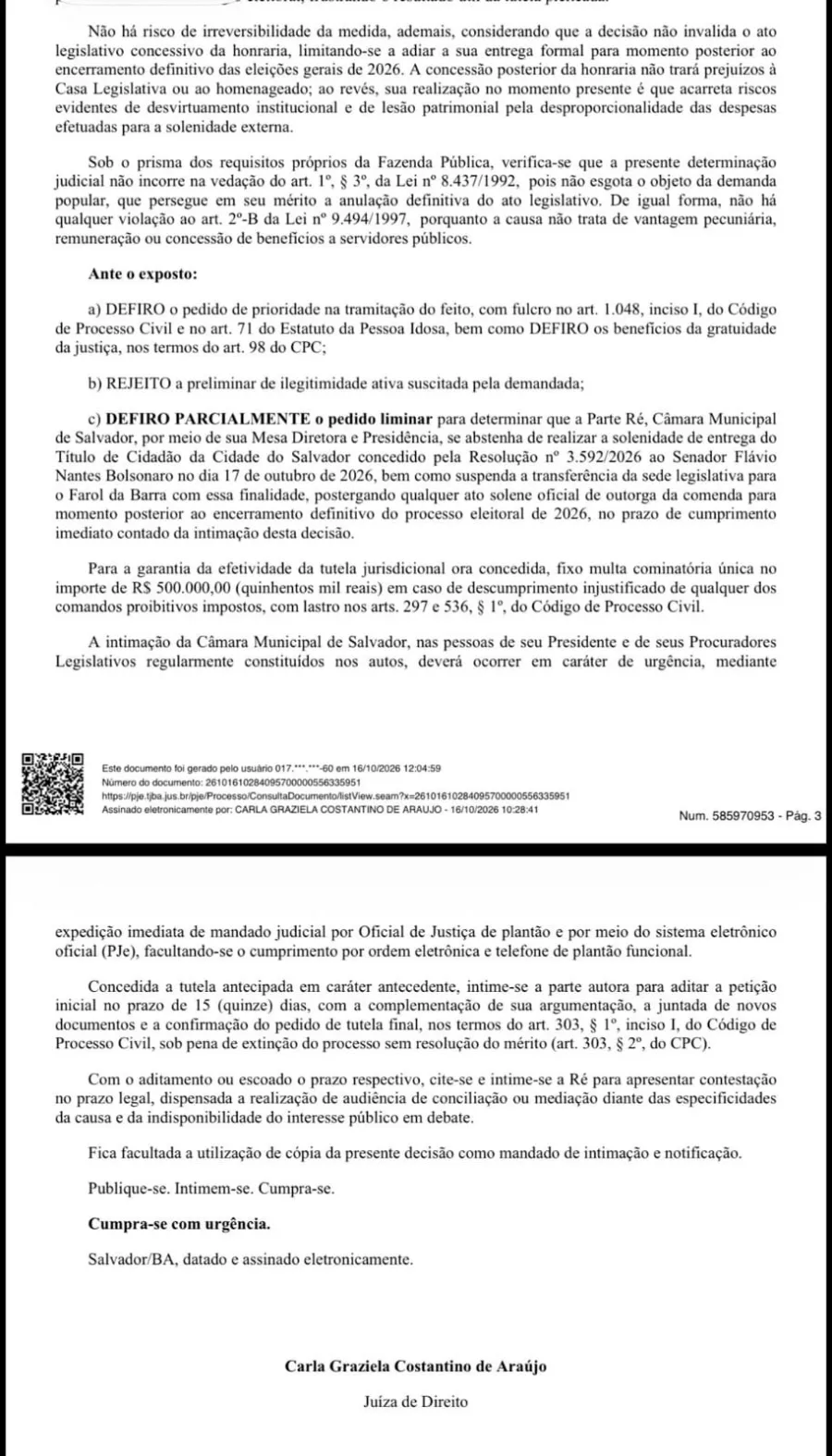 Justiça barra entrega de título de cidadão soteropolitano a Flávio Bolsonaro Justiça barra entrega de título de cidadão soteropolitano a Flávio Bolsonaro