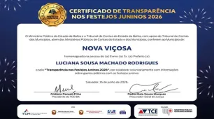 Nova Viçosa conquista reconhecimento estadual por transparência nos festejos juninos de 2026